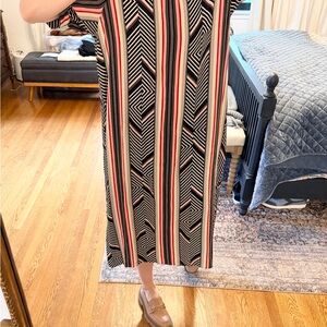 Anthropologie Black and Pink Geometric Midi Dress